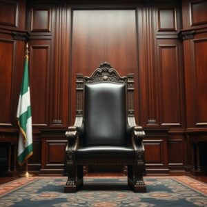 Di image show Chief Justice seat, wey dey symbolize authority and leadership, but no be Kudirat Kekere-Ekun own. AI-Generated Image.