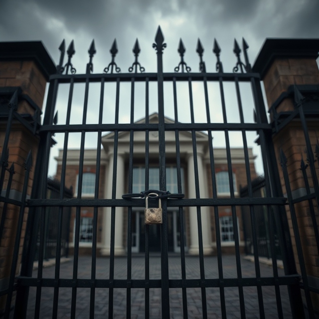 Di image show locked gate, wey dey illustrate di intense wahala surrounding Joe Ajaero and NLC matter. AI-Generated Image.