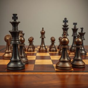 Di image show chessboard with pieces wey dey move strategic positions, wey dey illustrate Atiku economic reform plans. AI-Generated Image.