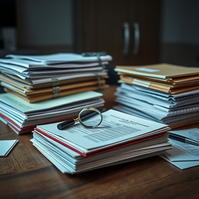 Di image show table wey full with files and documents, wey dey symbolize investigation for Nigeria. AI-Generated Image.